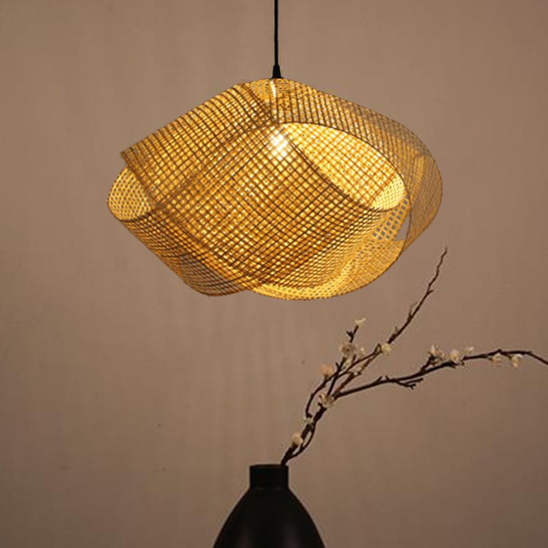 Ritta Modern Twist Rattan Pendant Light Wood Living Room - Lumpaz