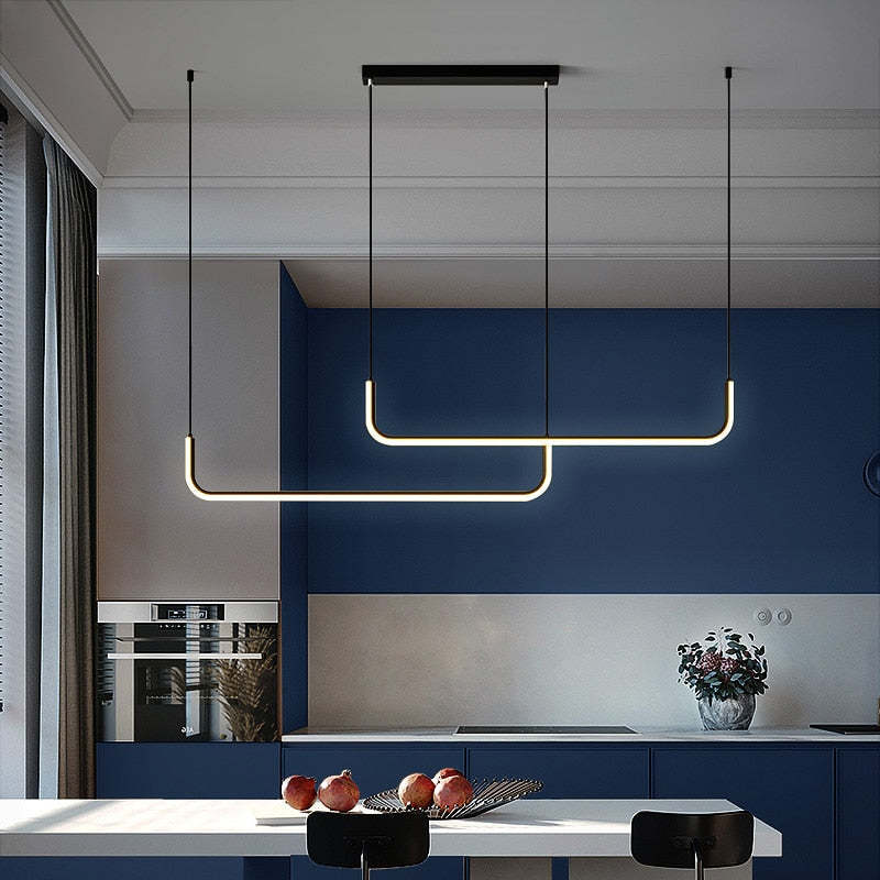 Edge Modern Linear Pendant Light Double Frame, Black/Gold - Lumpaz