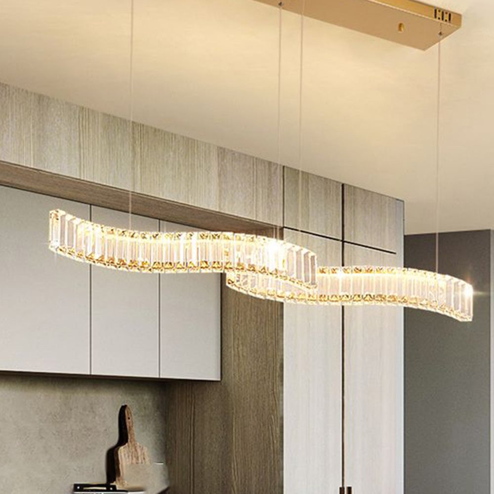 Kristy Luxury Wave Crystal/Metal Pendant Light, Silver/Gold - Lumpaz