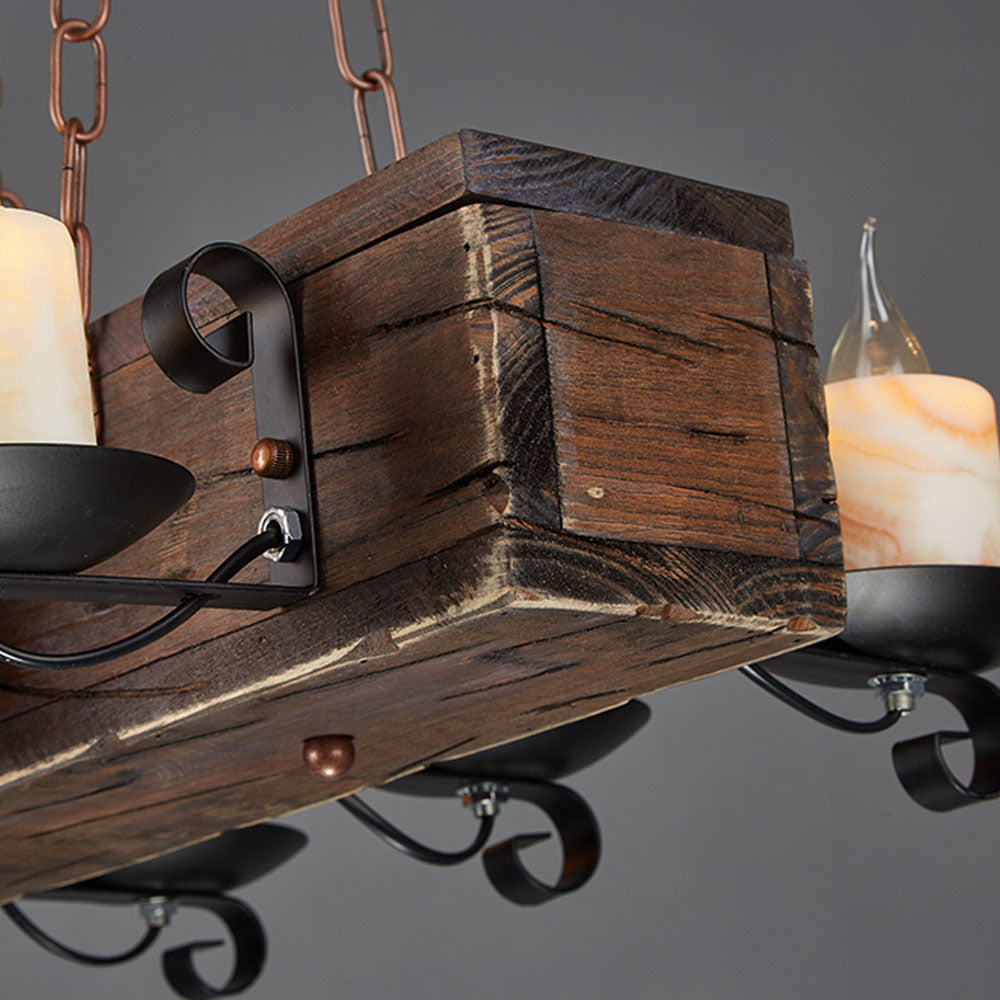 Austin Retro Rectangular Metal/Wood Pendant Light, Walnut - Lumpaz