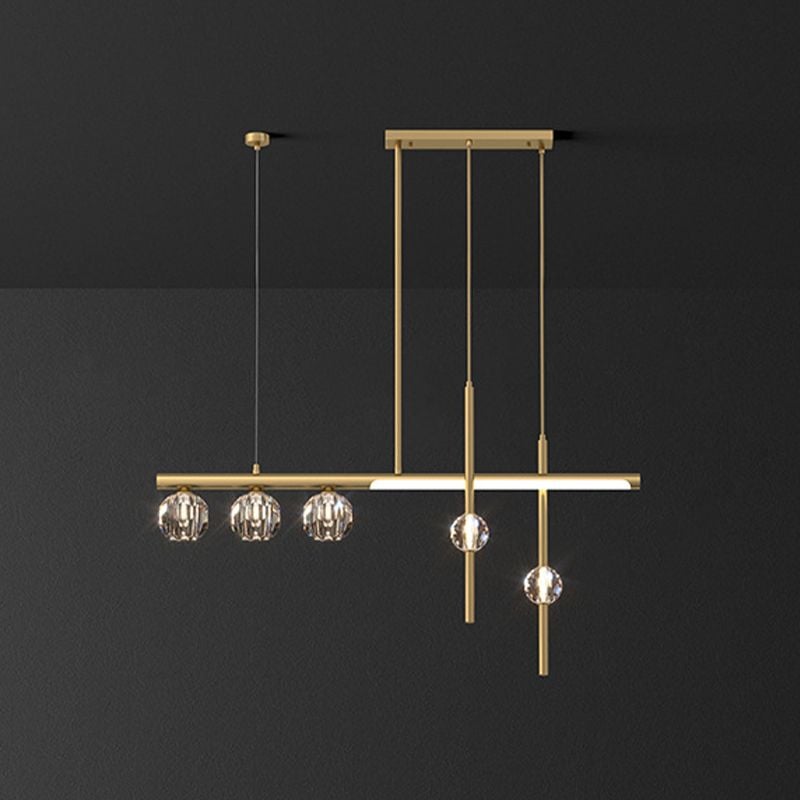 Kirsten Metal & Crystal Pendant Light, Gold - Lumpaz