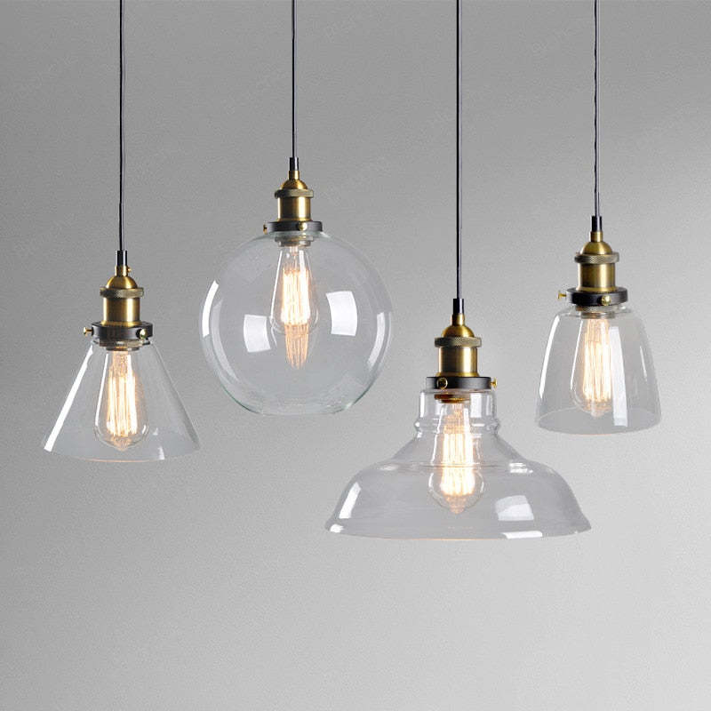 Levy Industrial Metal/Glass Pendant Light Clear/Amber/Smoke Gray Dining Room - Lumpaz