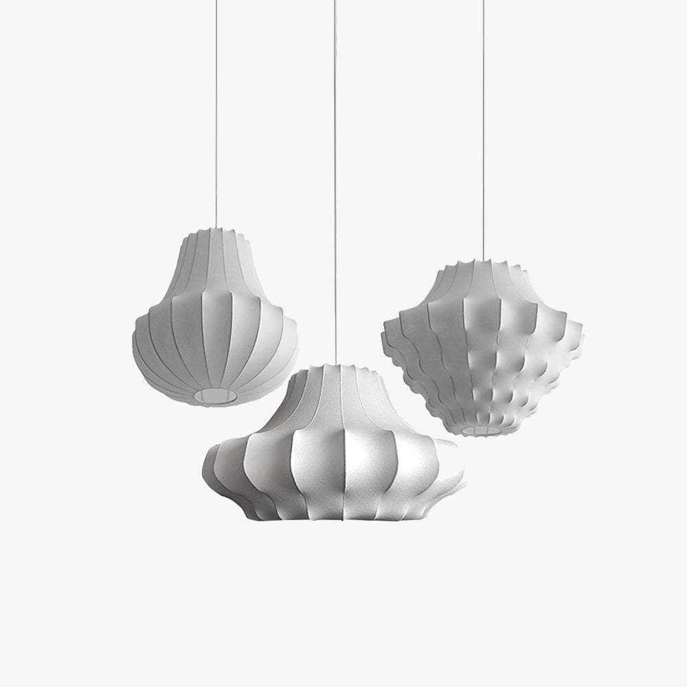 Renée Artificial Fabric Art Deco White Silk Pendant Light - Lumpaz