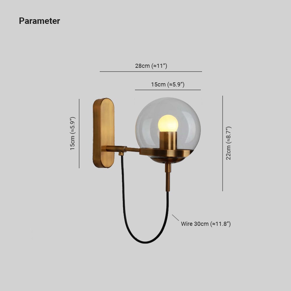 Alessio Rustic Retro Glass Globe Wall Lamp, Black/Bronze - Lumpaz