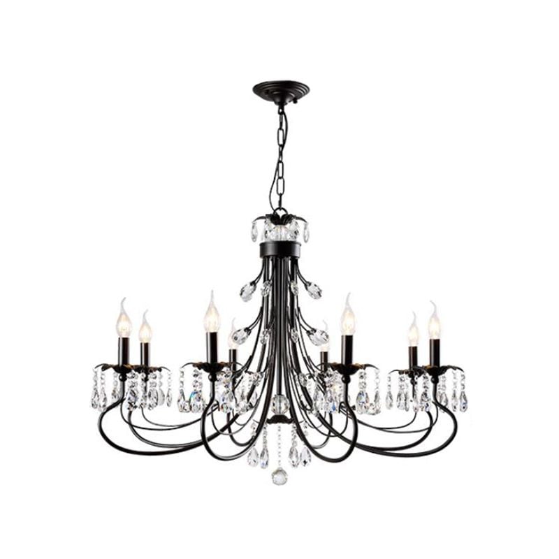 Silva Luxury Tiered Candle Metal/Crystal Chandelier, Black - Lumpaz