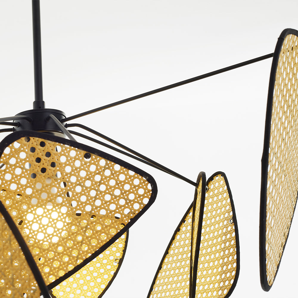Ritta Pendant Light Leaf Grid, Rattan/Metal, Bedroom - Lumpaz