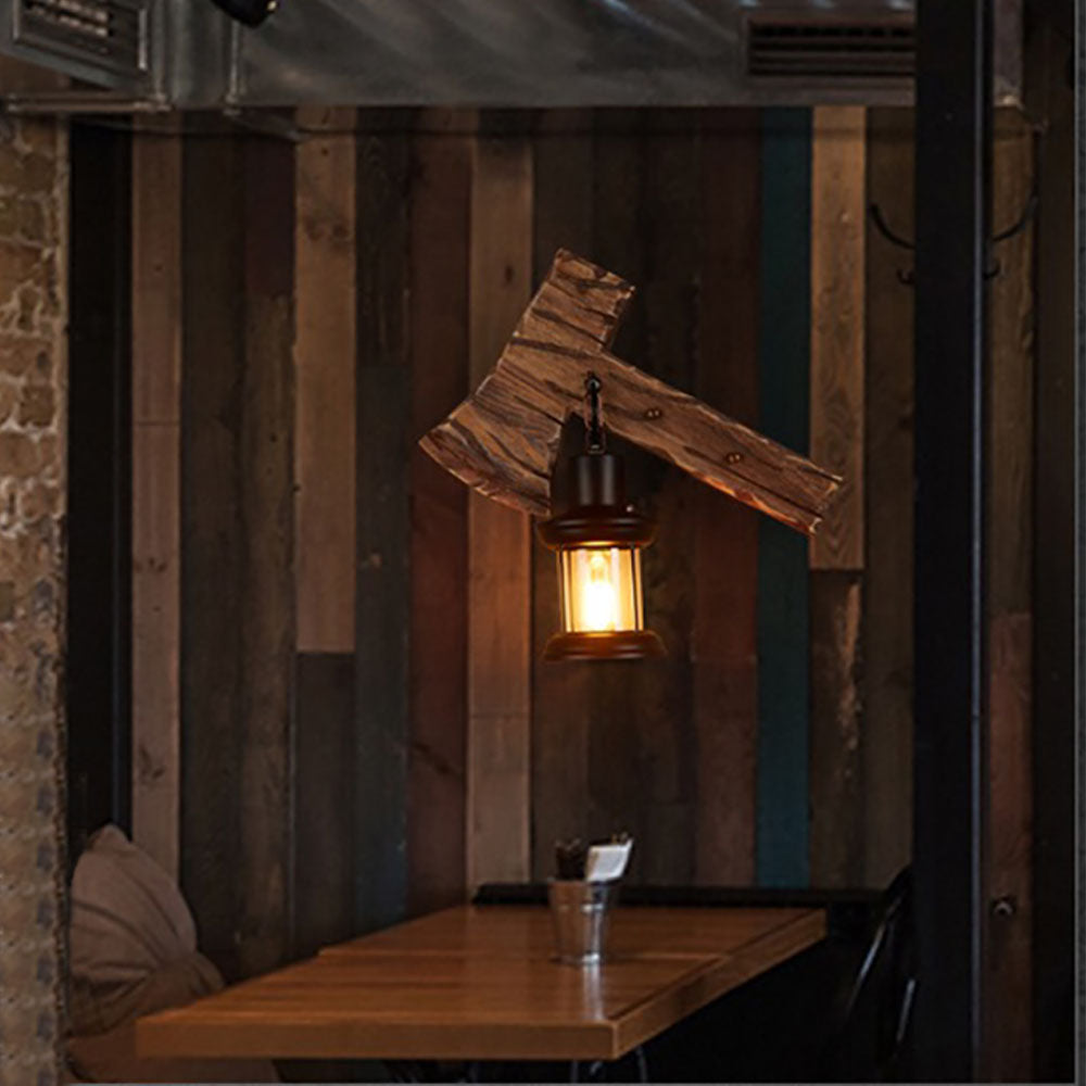 Austin Wall Lamp Hammer Shape Vintage, Wood/Metal, Bedroom - Lumpaz