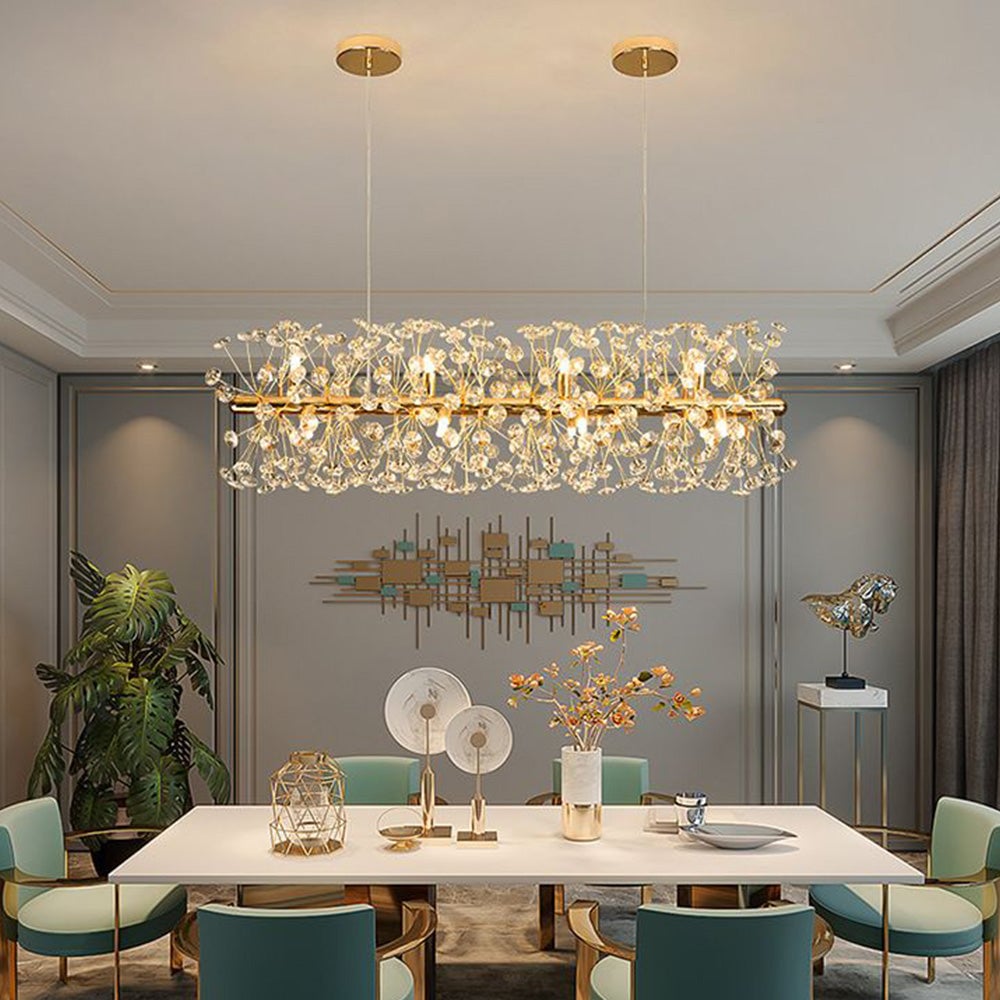 Lili Luxury Lineal/Flower Chandelier, Gold, Metal/Crystal - Lumpaz