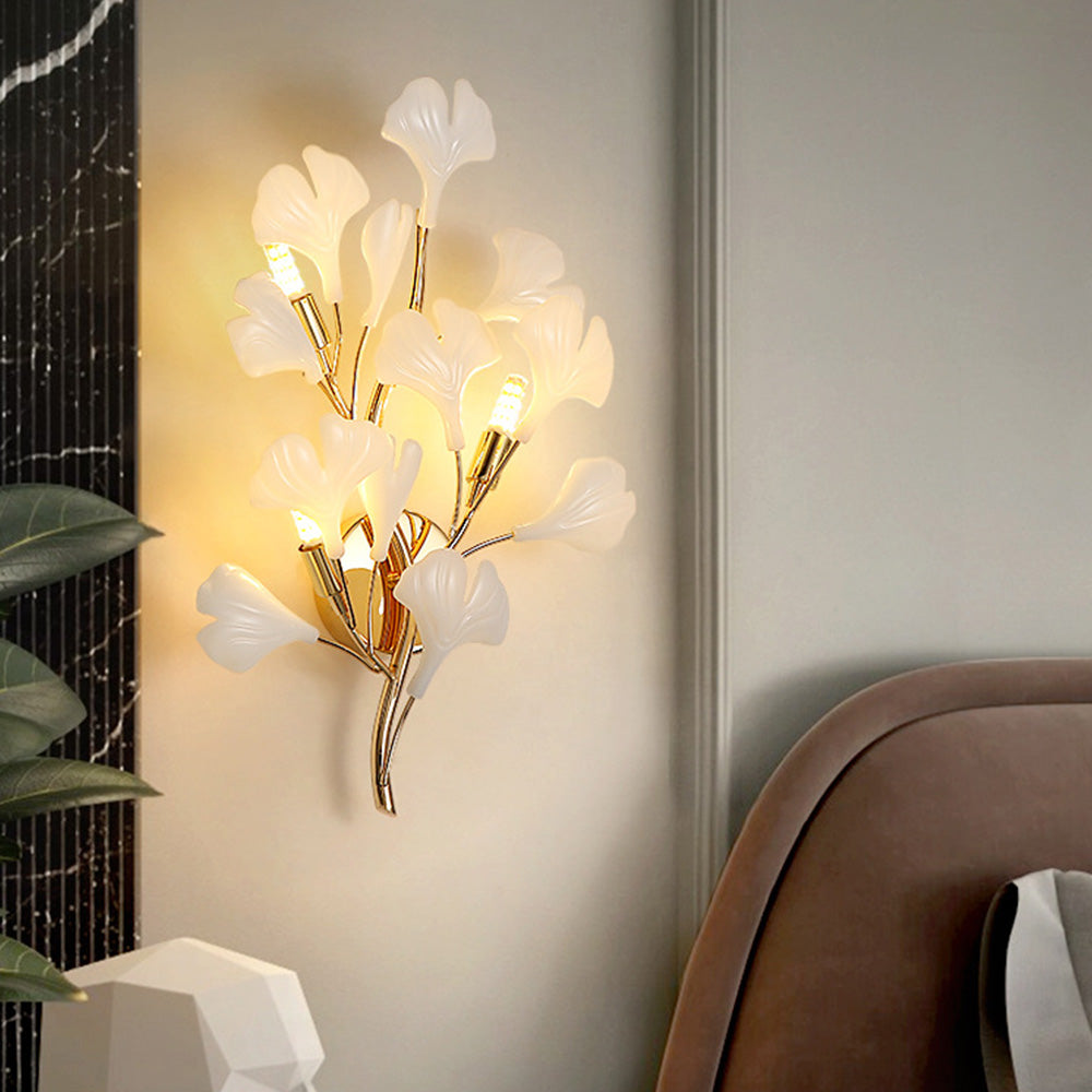 Olivia Decorative Flower Ceramic/Metal Wall Lamp White/Gold Bedroom - Lumpaz