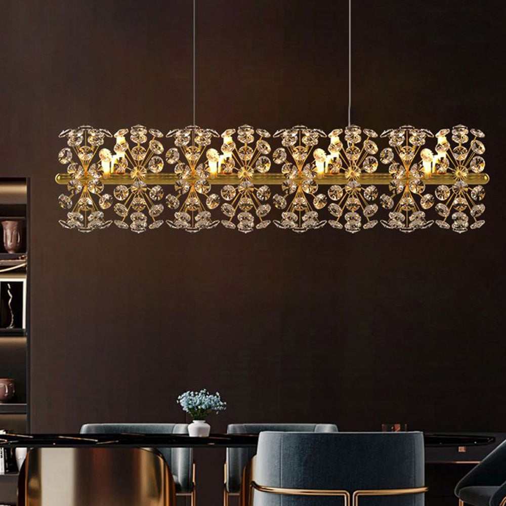Lili Luxury Lineal/Flower Chandelier, Gold, Metal/Crystal - Lumpaz