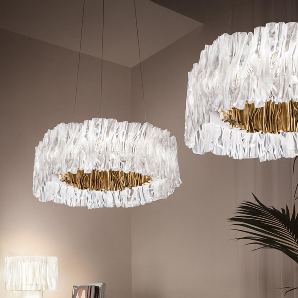 Kristy Modern Luxury Pleated Pendant Light, Circle, Acrylic/Stainless Steel - Lumpaz