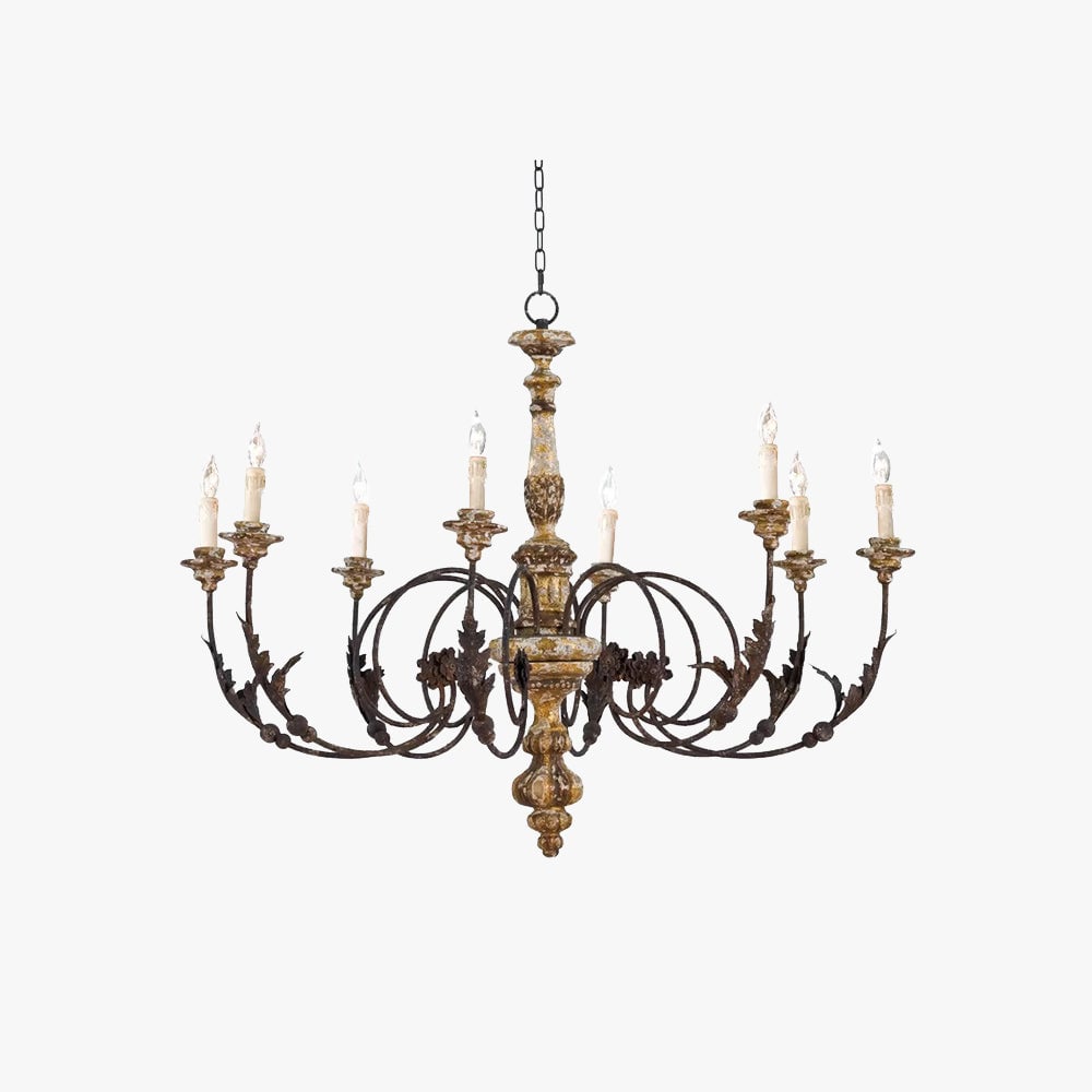 Silva Large Retro Creative Chandelier Brown Wood Metal Living Room - Lumpaz