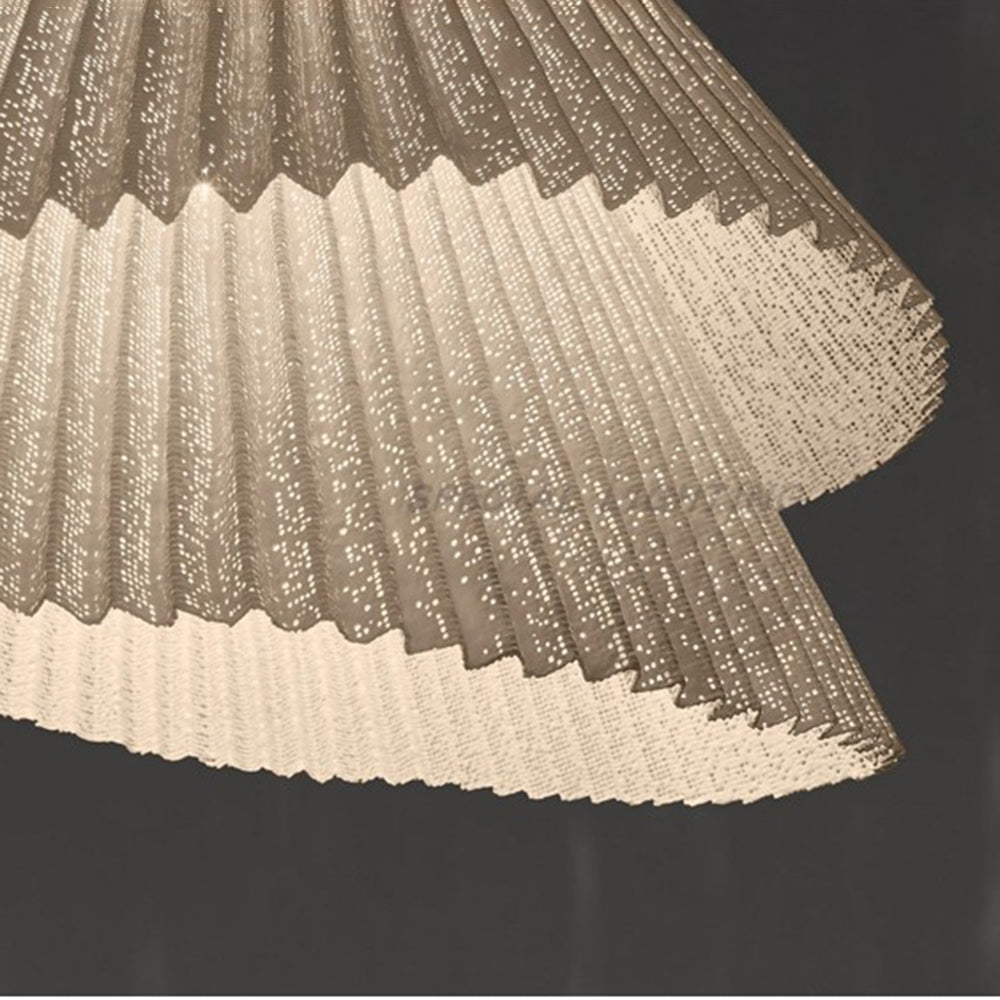 Renée Pendant Light Pleated Artificial Art Deco, Fabric, White, Bedroom - Lumpaz
