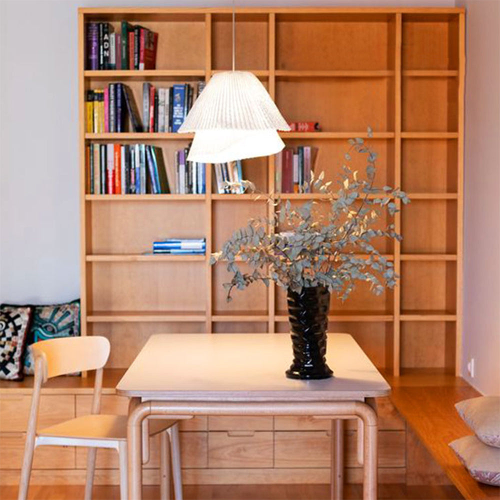 Renée Pendant Light Pleated Artificial Art Deco, Fabric, White, Bedroom - Lumpaz