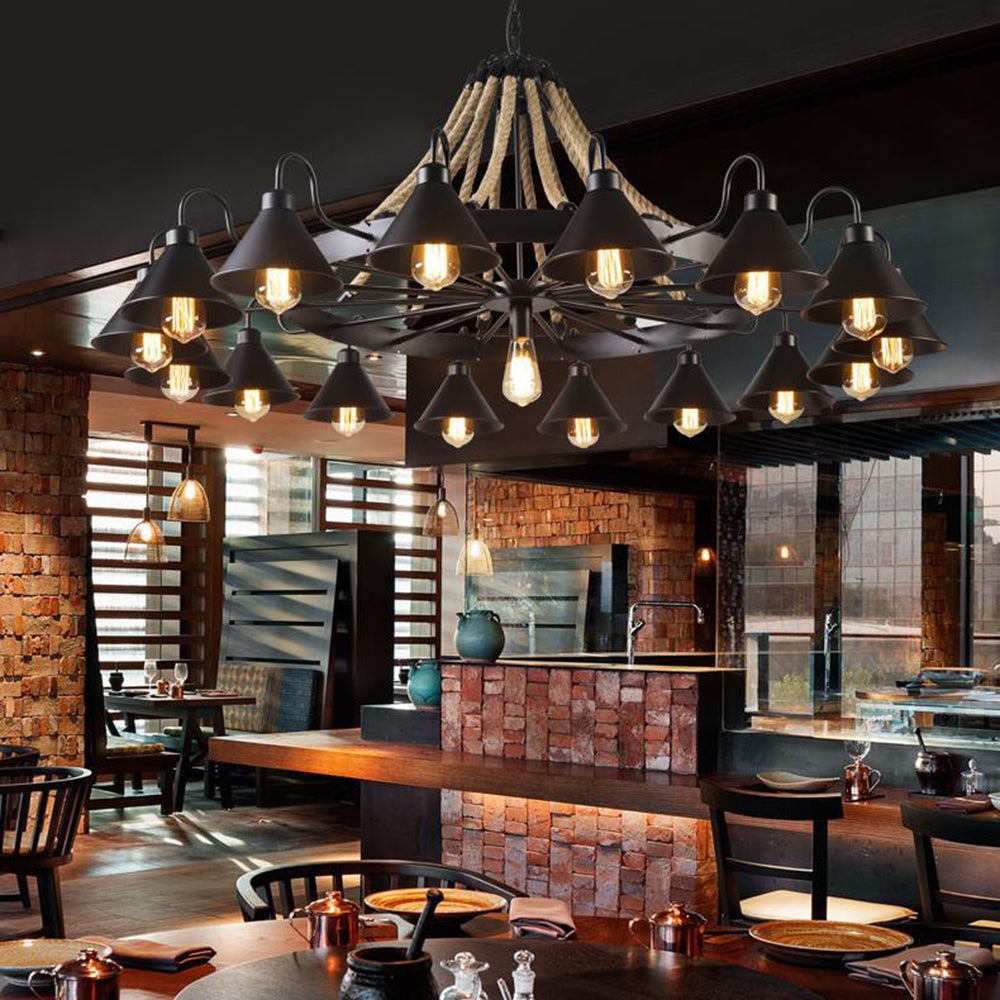 Alessio Vintage Industrial Rope Chandelier Metal Living Room - Lumpaz