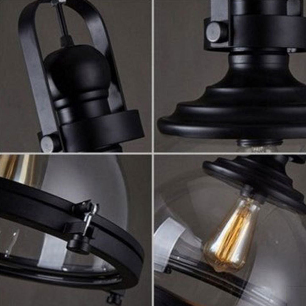 Alessio Vintage Hemispherical Glass Pendant Light, Black - Lumpaz