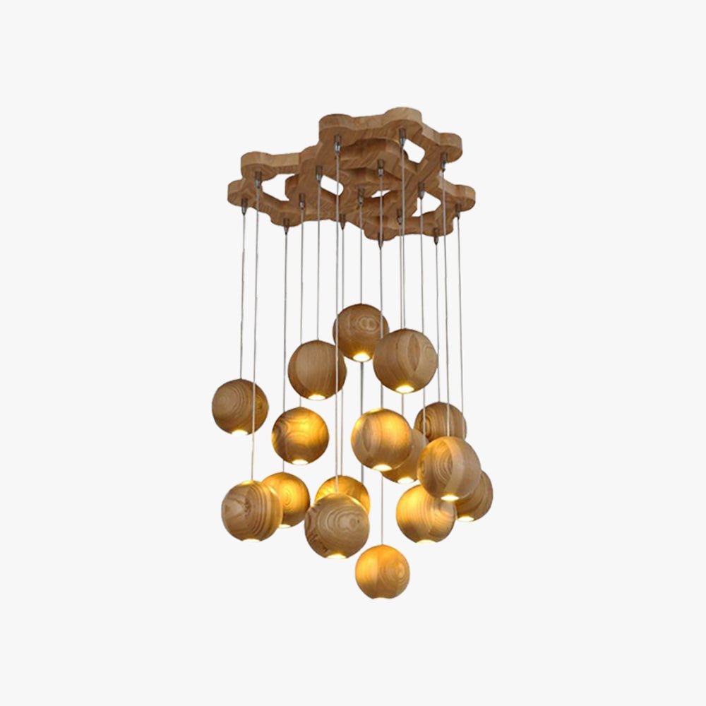 Ozawa Pendant Light Globe Minimalist, Cluster Wood, log color, Kitchen Island - Lumpaz