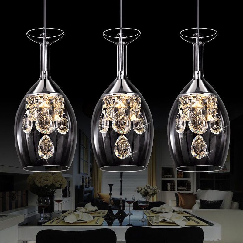 Kristy Modern Wine Glass/Crystal Pendant Light, Clear - Lumpaz