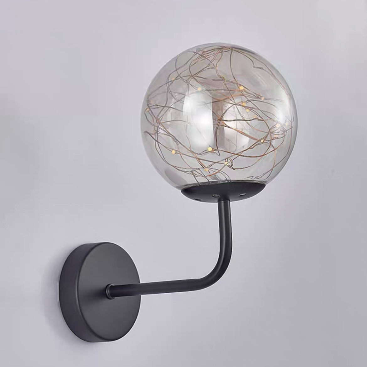 Valentina Wall Lamp Starry Globe Art Deco, Black/Gold, Bedroom - Lumpaz
