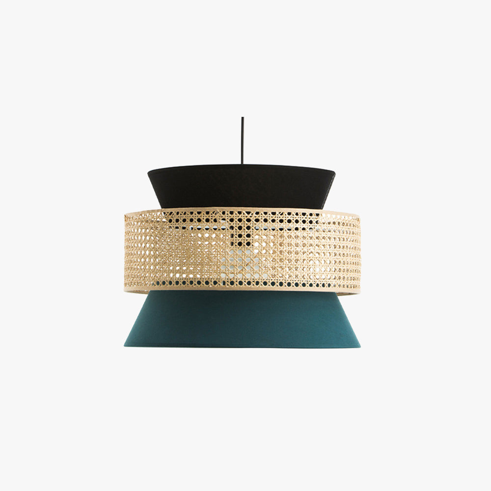Ritta Retro Rattan/Fabbric Pendant Light, Dark Green - Lumpaz
