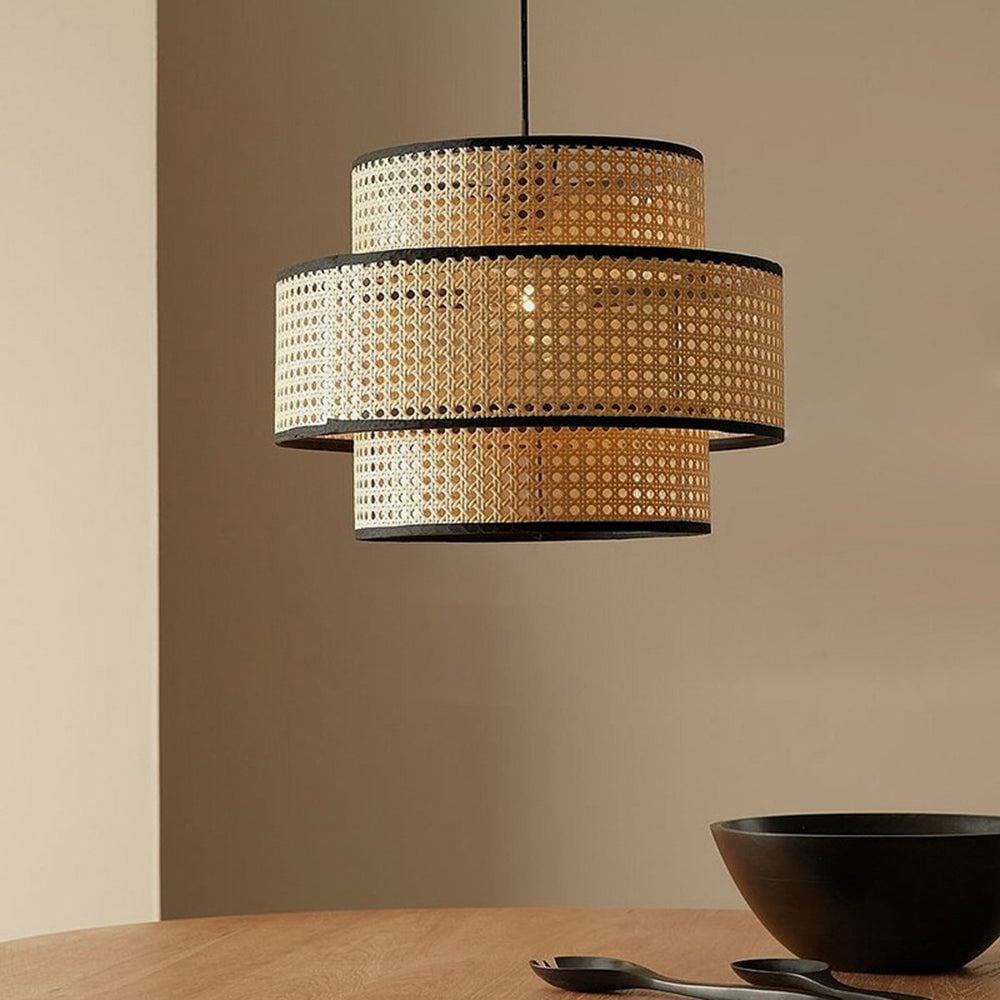 Ritta Japanese Rattan Pendant Light, Tri-Layer - Lumpaz