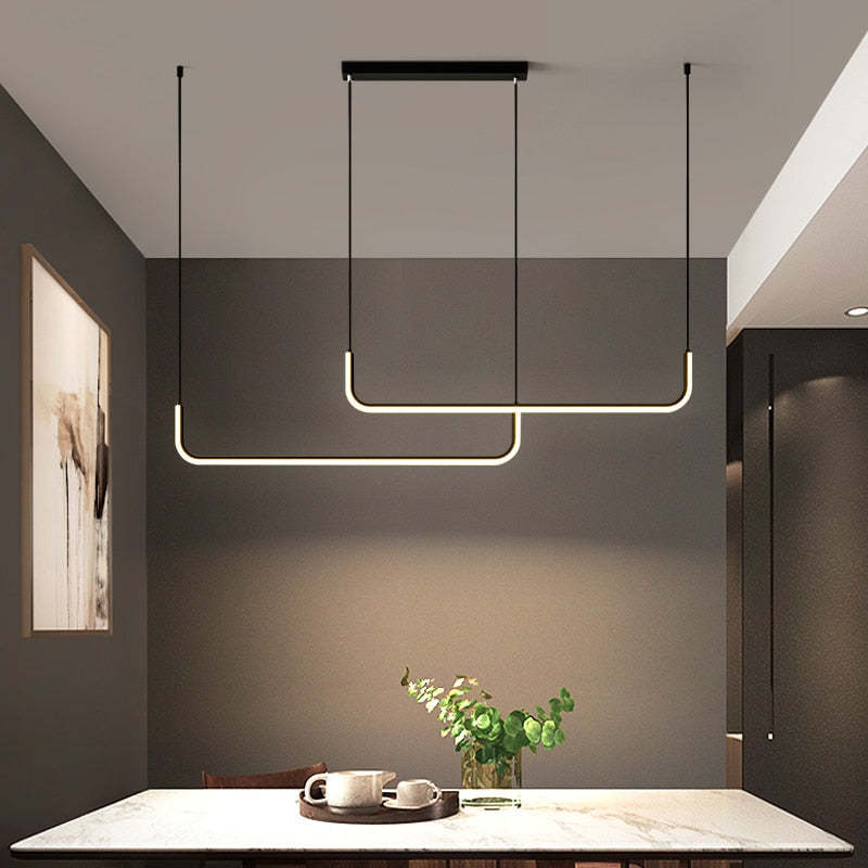 Edge Modern Linear Pendant Light Double Frame, Black/Gold - Lumpaz