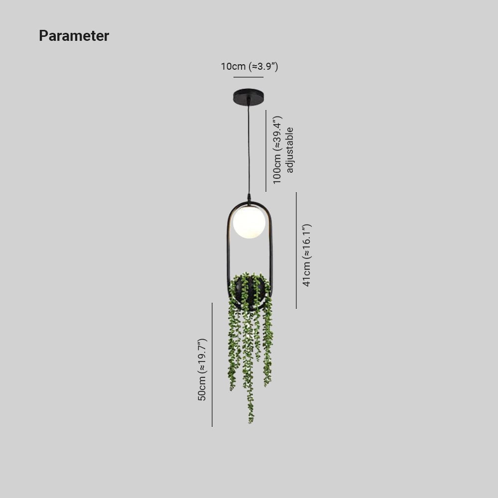 Natural Plant Pot Ball Metal Pendant Light, Black/Green - Lumpaz