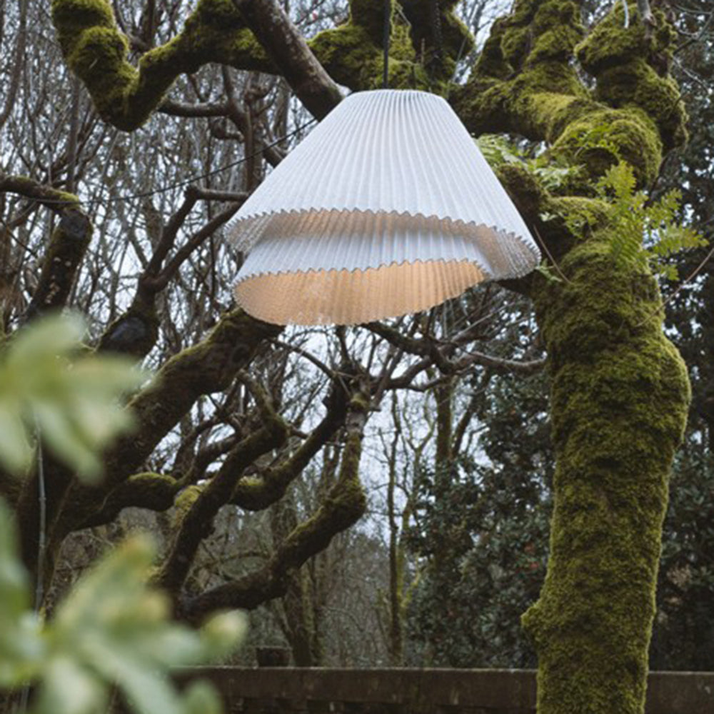 Renée Pendant Light Pleated Artificial Art Deco, Fabric, White, Bedroom - Lumpaz