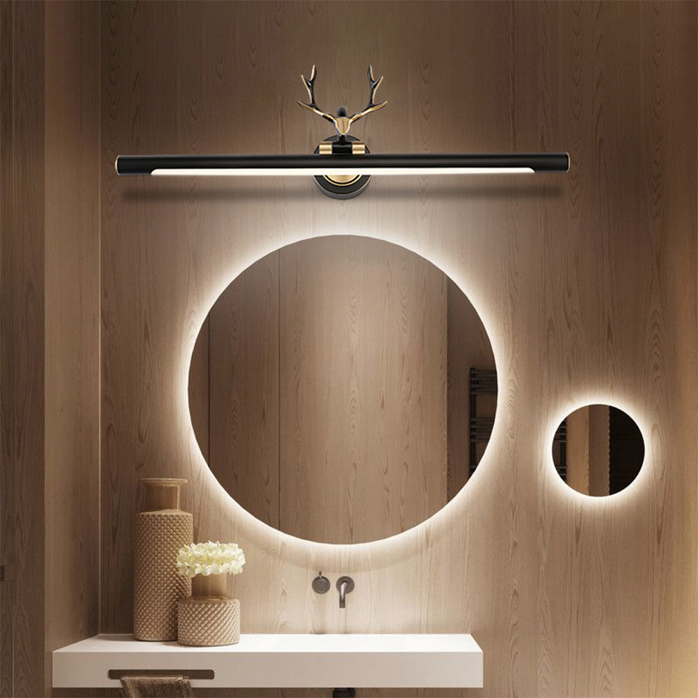 Leigh Decorative Deer Mirror Front Vanity Wall Lamp, Black/Gold - Lumpaz