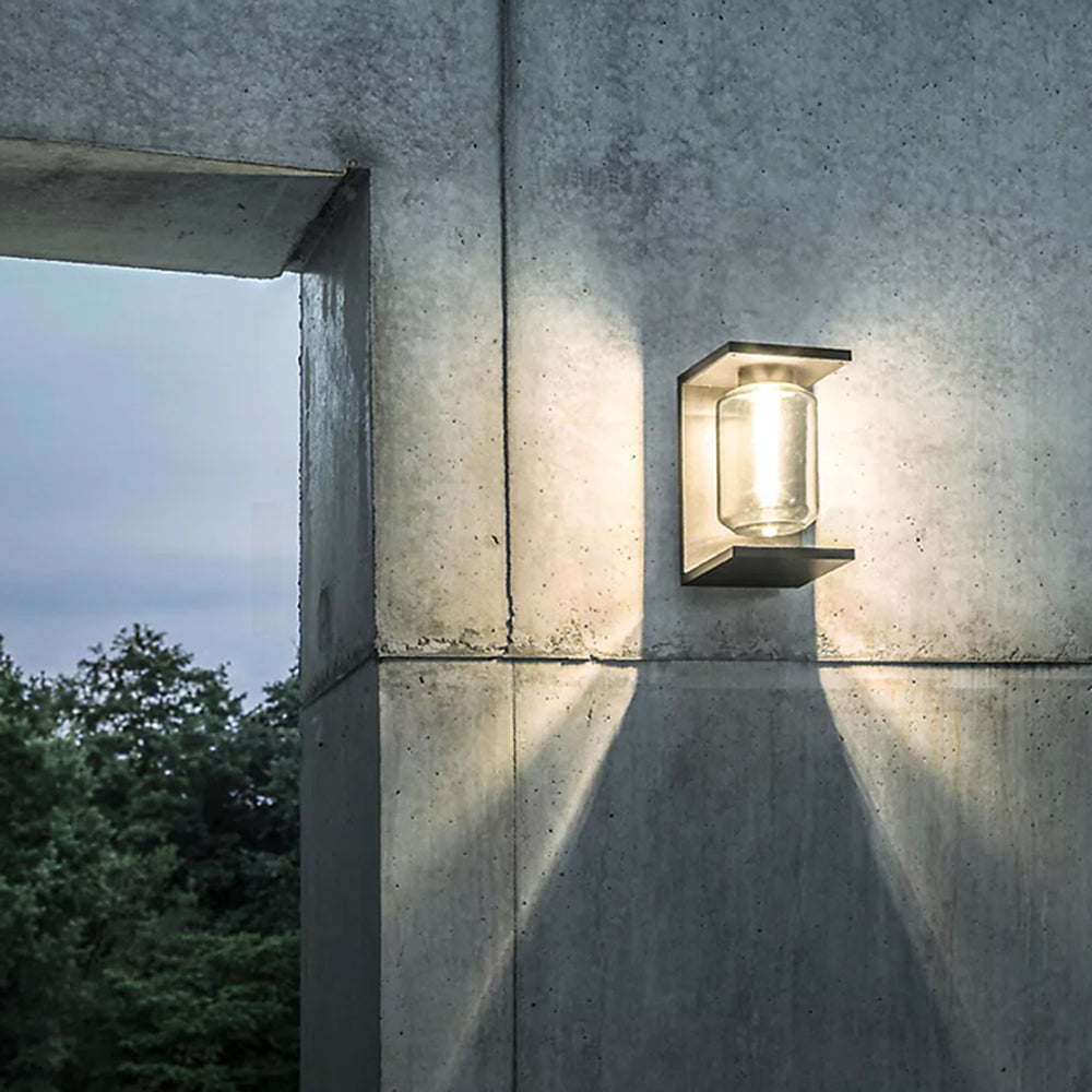 Orr Modern Rectangular Metal/Glass Lantern Solar Outdoor Waterproof Wall Lamp，Black/Gray - Lumpaz