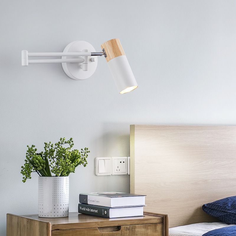 Ozawa Nordic Can Shaped Adjustable Wall Lamp, Metal/Wood, White - Lumpaz