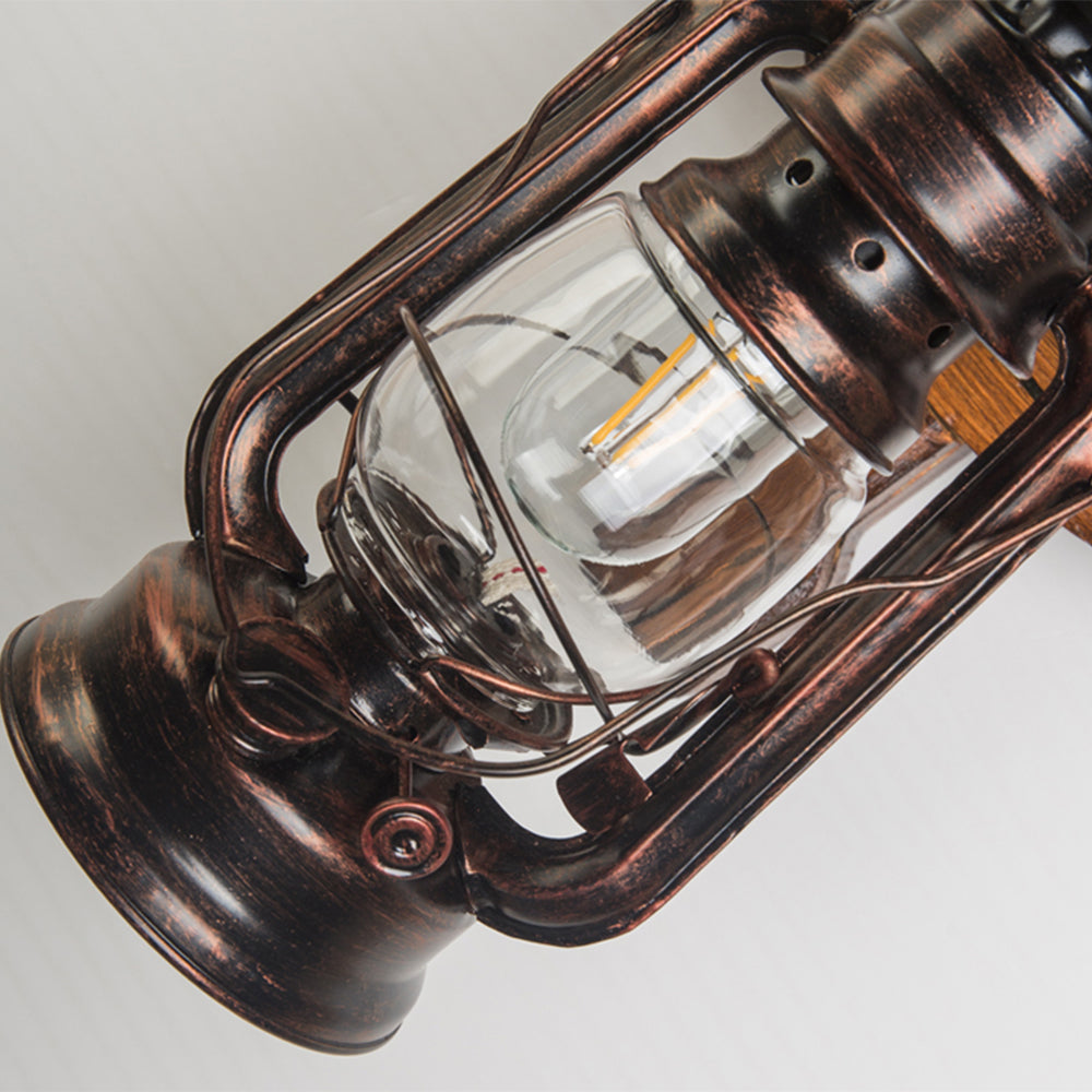 Austin Wall Lamp Retro Rudder Lantern Brown Wooden, Bedroom - Lumpaz