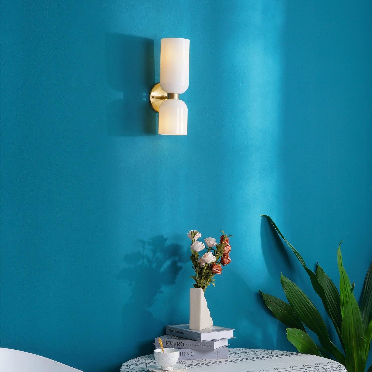 Meza Wall Lamp Simple Double-head, White/Blue/Gray/Chrome, Bedroom - Lumpaz