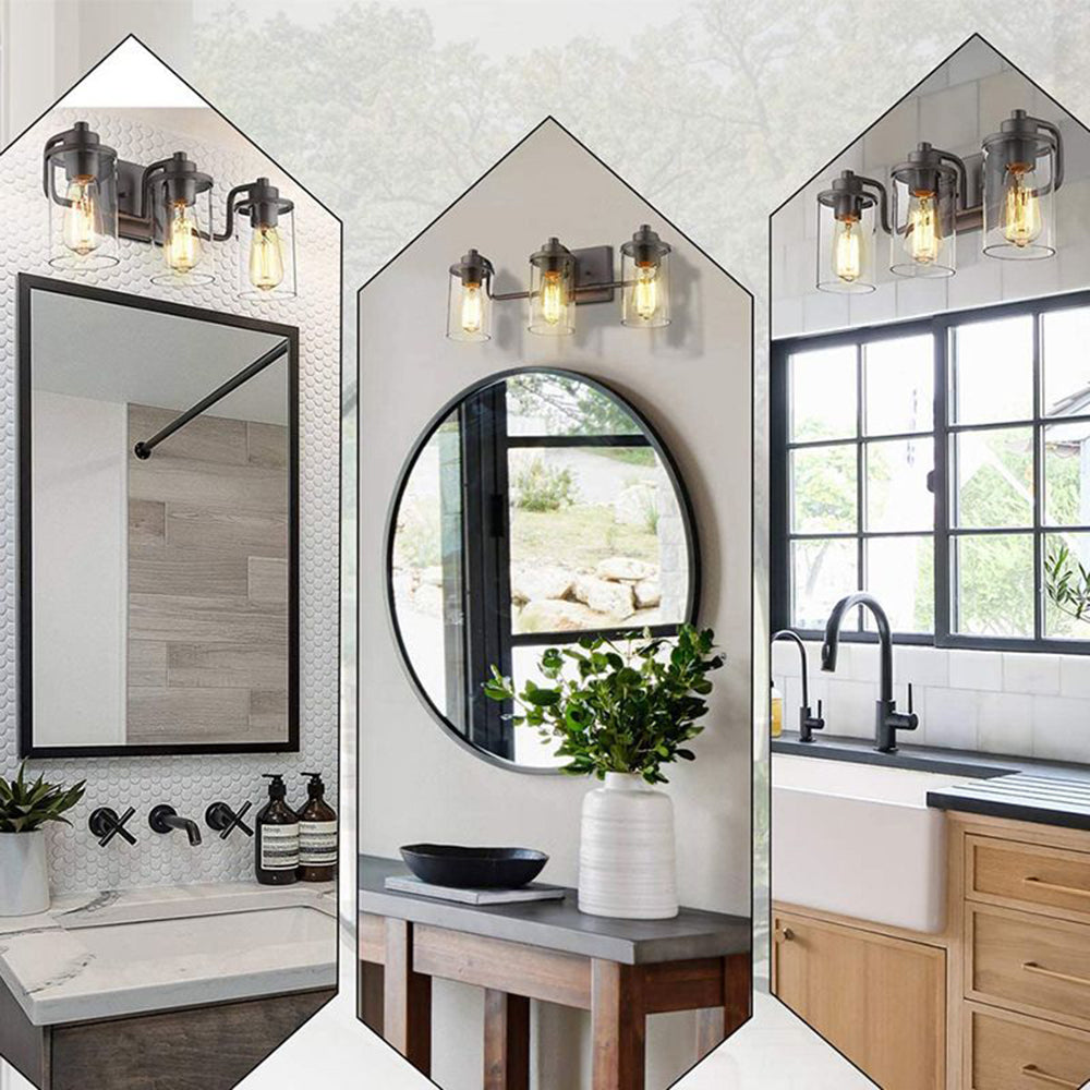 Alessio Industrial Metal/Glass Wall Lamp, Black, Bathroom, Vanity - Lumpaz