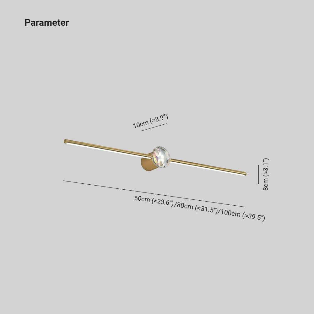 Kristy Minimalist Linear Metal/Crystal Mirror Front Vanity Wall Lamp, Gold - Lumpaz