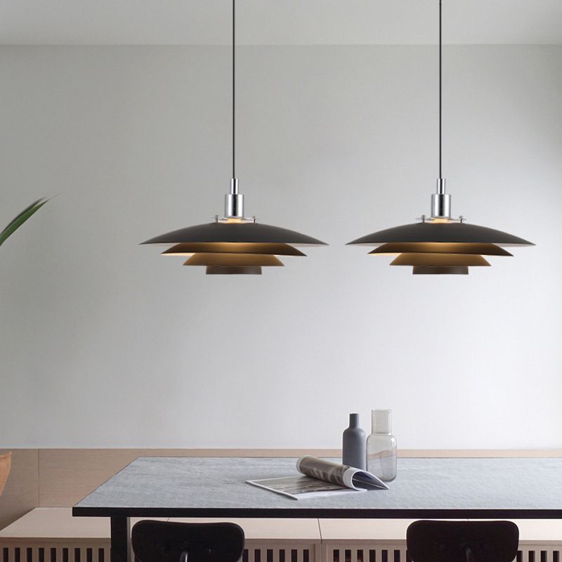 Morandi Modern Frisbee Shaped Metal Pendant Light, Black/White - Lumpaz