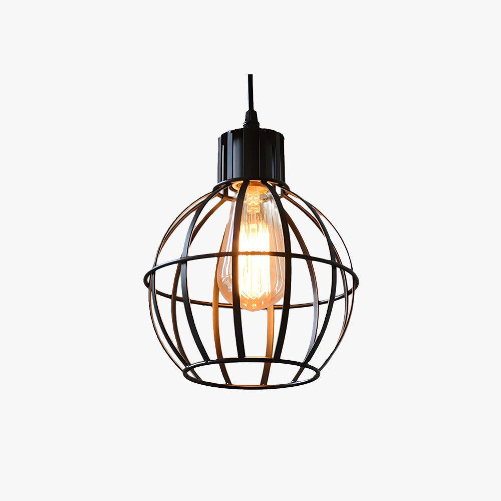 Alessio Industrial Metal Cage Pendant Light, Black - Lumpaz