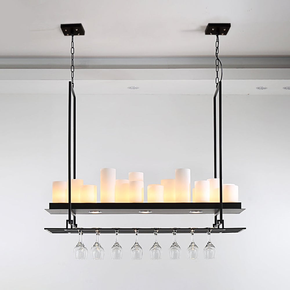 Alessio Candle Black Pendant Lighting for Kitchen Island, Wine Glass Holder - Lumpaz