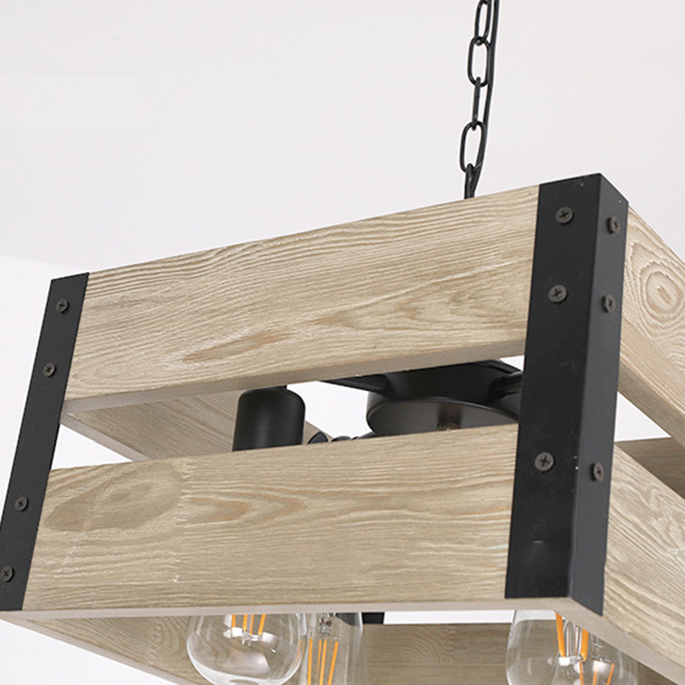 Alessio Retro Square Metal & Wood Pendant Light, 4 Heads, 2 Style - Lumpaz
