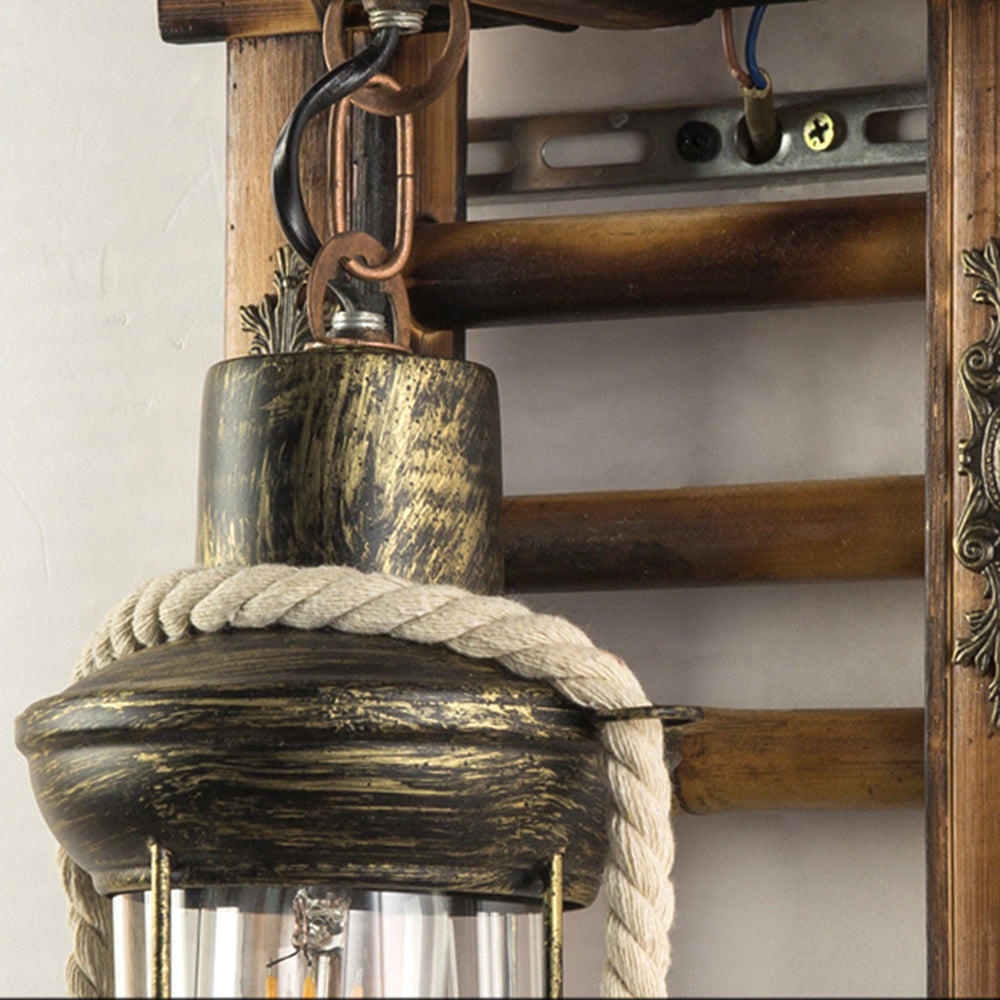 Austin Vintage Lantern Shape Wood Metal Wall Lamp - Lumpaz