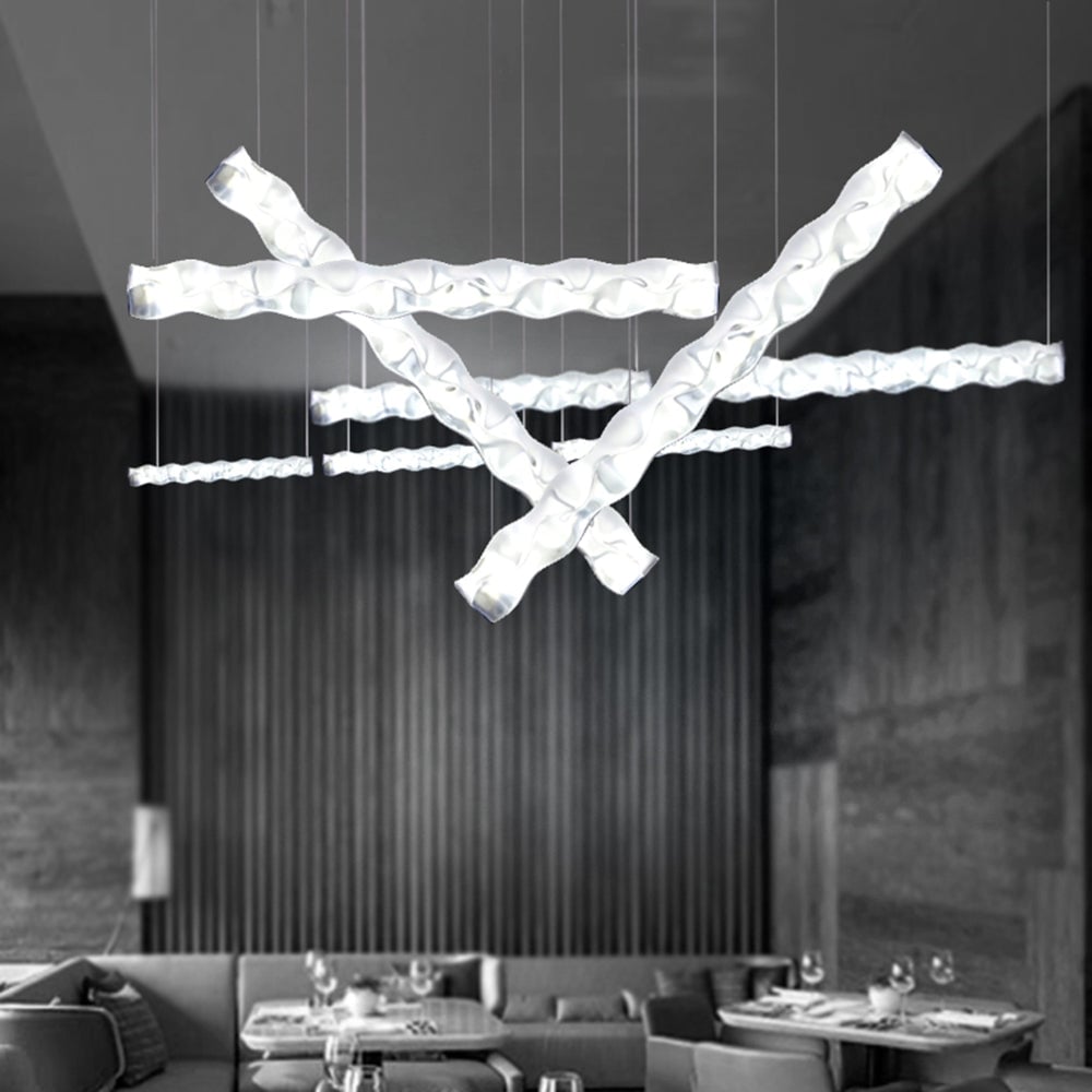 Nazifa Designer pleated Modern Strip Pendant Light, Dining Room - Lumpaz