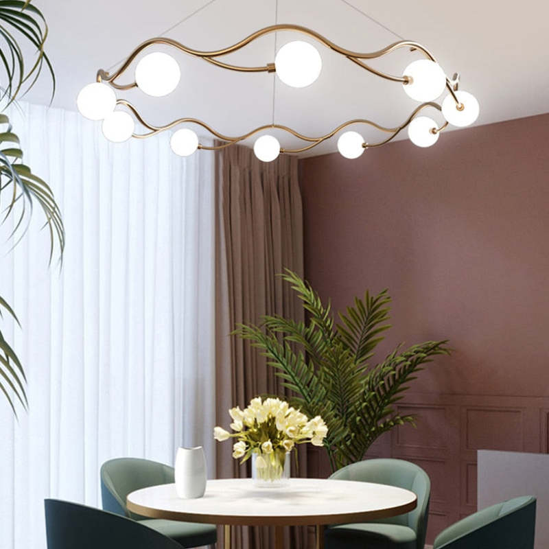 Valentina Modern Designe Wave Metal/Glass Pendant Light, White/Gold - Lumpaz