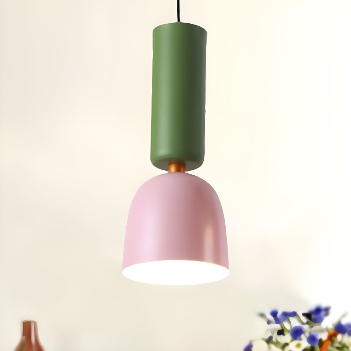 Morandi Modern Dome Art Deco Pendant Light, Black/Yellow/Pink/Gray - Lumpaz