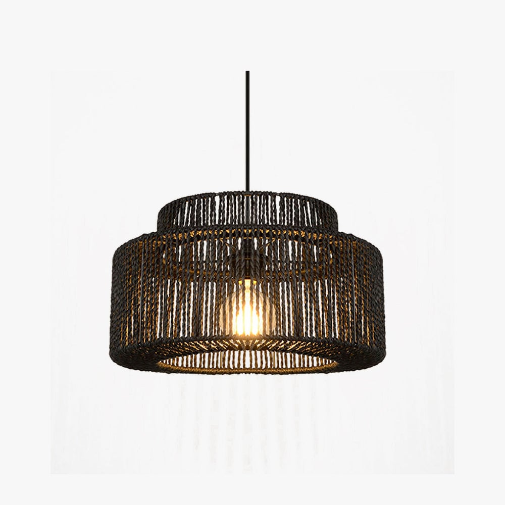 Muto Farmhouse Retro Rustic Drum Hanging Pendant Light, Black - Lumpaz