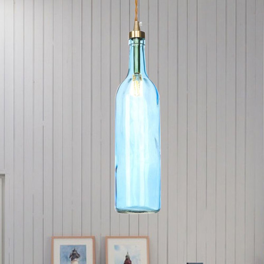 Hailie Industrial Wine Bottle Glass Pendant Light, Colorful - Lumpaz