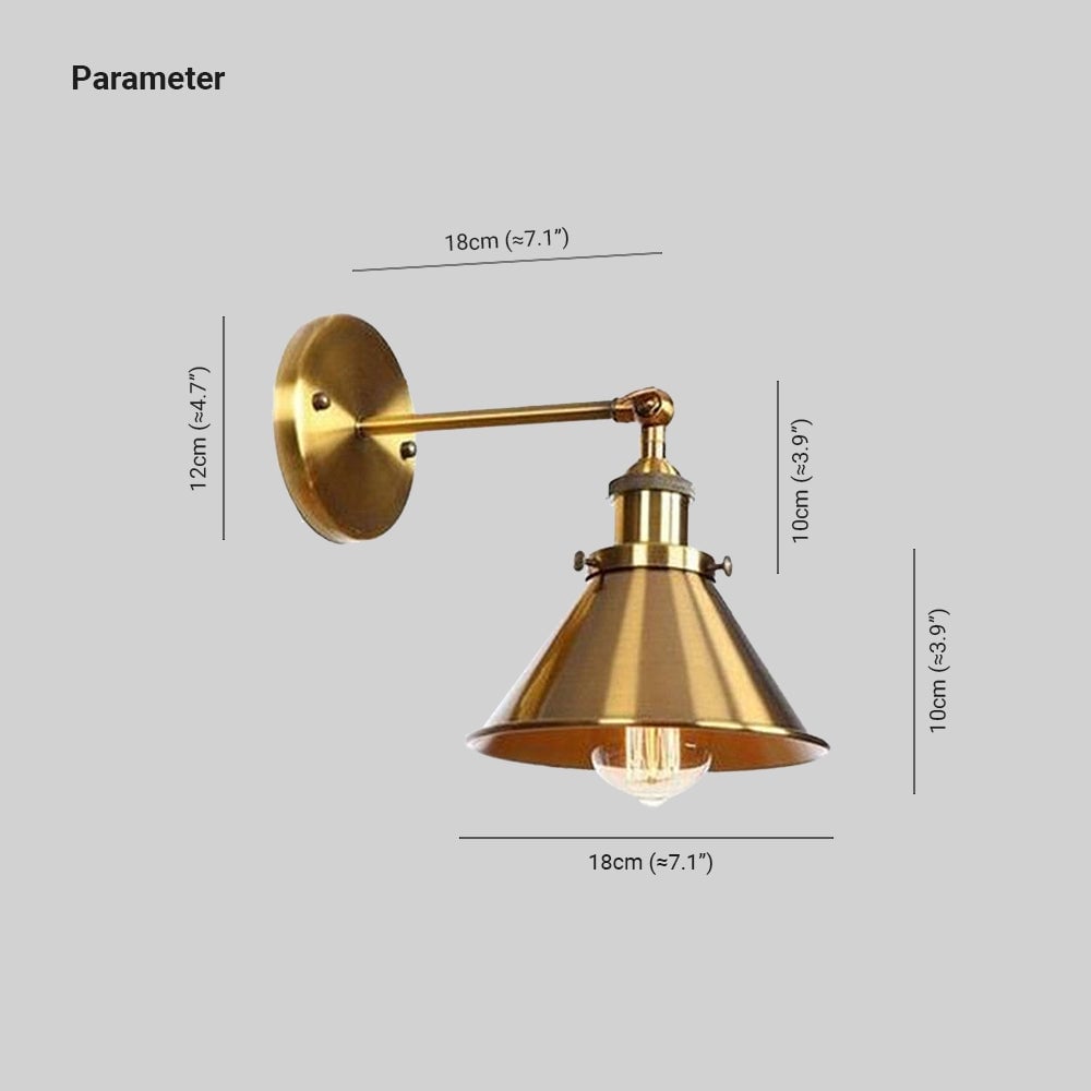 Brady Industrial Vintage Cone Metal Hanging Wall Lamp, Black/Gold/Silver - Lumpaz