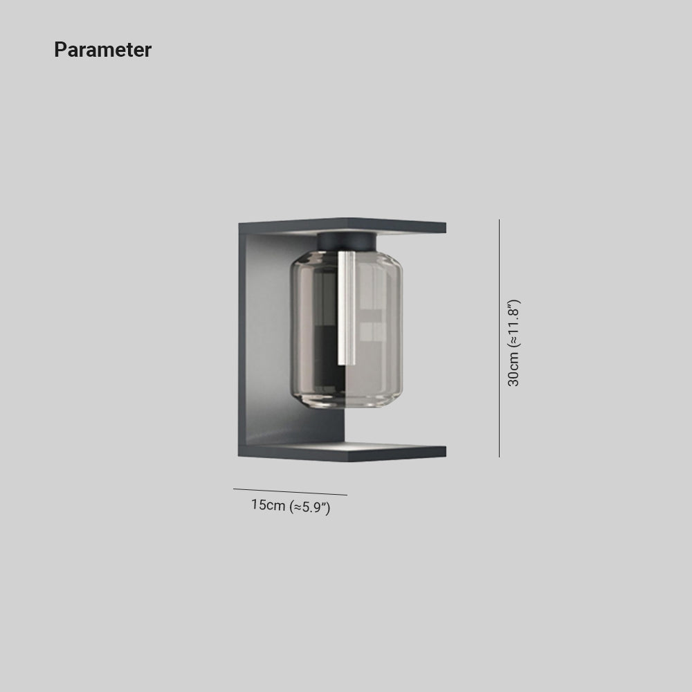 Orr Modern Rectangular Metal/Glass Lantern Solar Outdoor Waterproof Wall Lamp，Black/Gray - Lumpaz