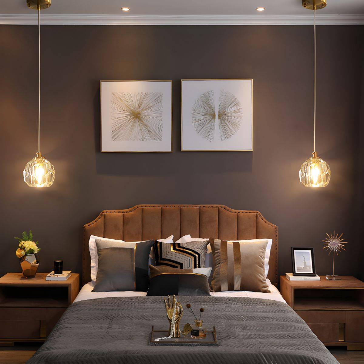 Luxury Globe Metal/Glass Pendant Light, Clear, Bedroom - Lumpaz