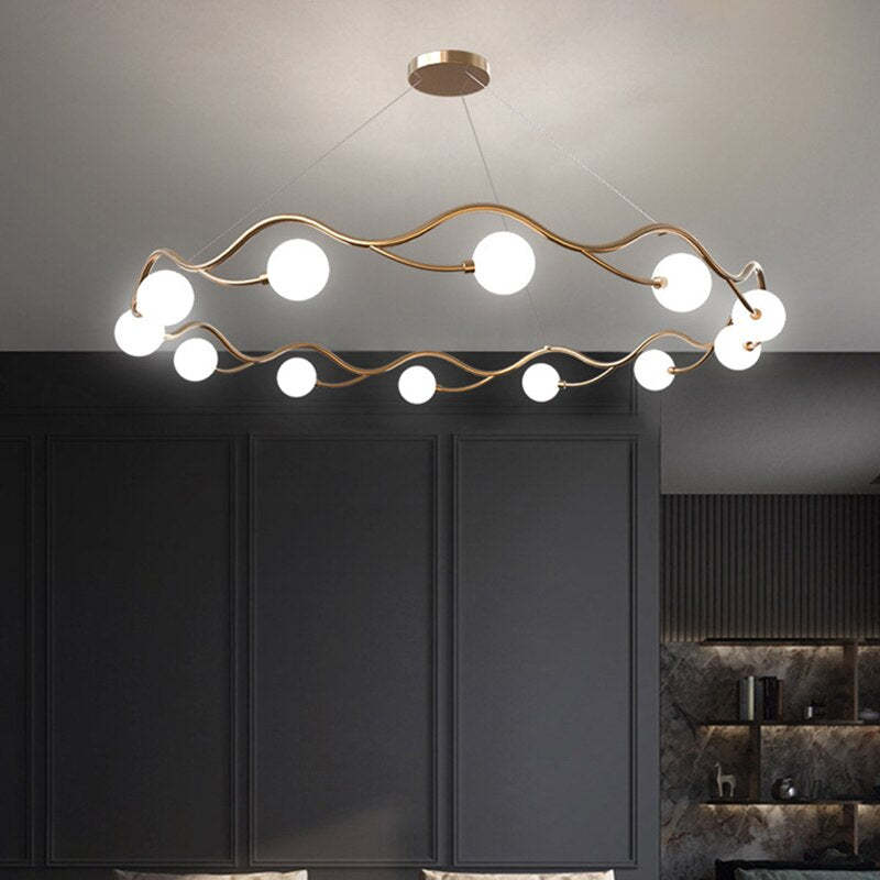 Valentina Modern Designe Wave Metal/Glass Pendant Light, White/Gold - Lumpaz