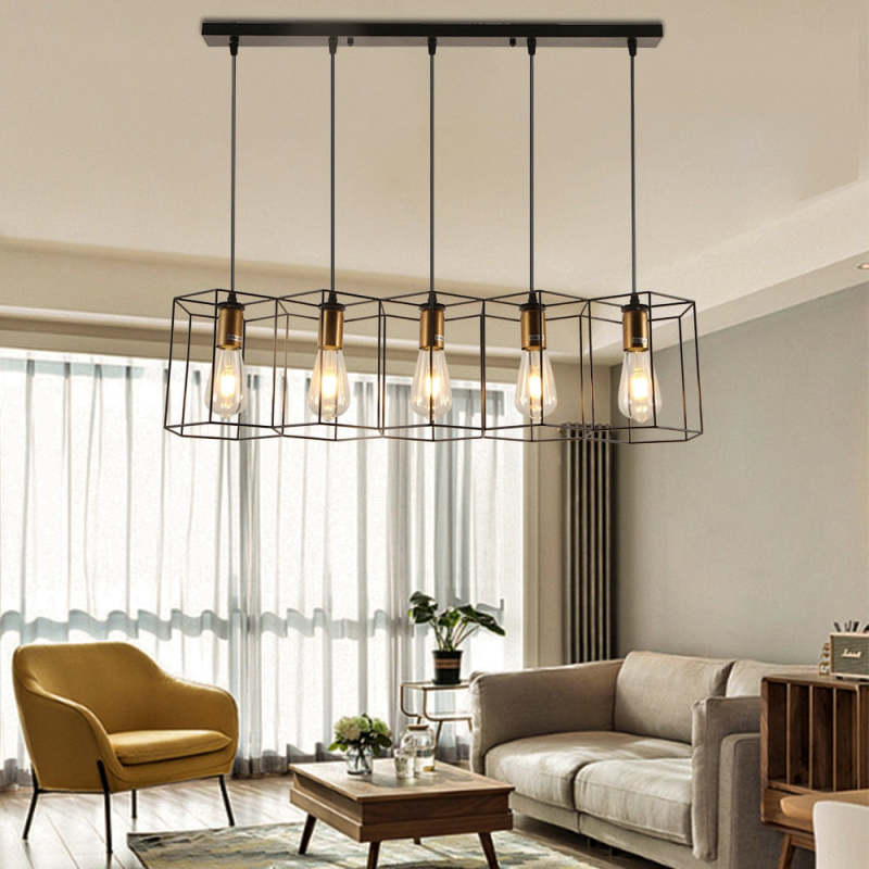 Bouvet Rustic Farmhouse 3/5 Light Pendant, Black - Lumpaz